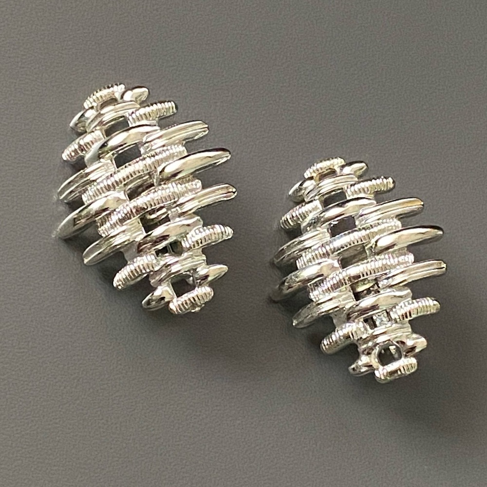 Vintage Coro Woven Textured Silver Tone Clip on Earrings